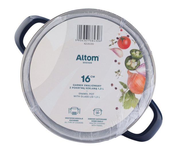 Altom Garnek emaliowany 16 cm 1,3 l pokrywka granat indukcja - 1611111 - zdjęcie 4